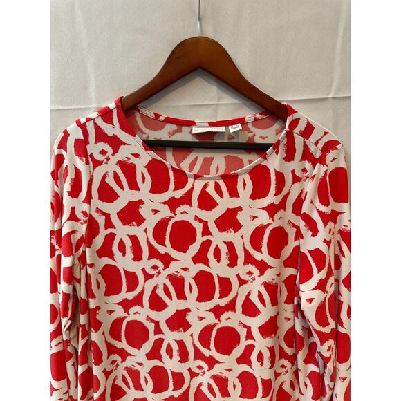 Susan Graver Red and White Circle Pattern L Shift Dress Blouse - Picture 2 of 6